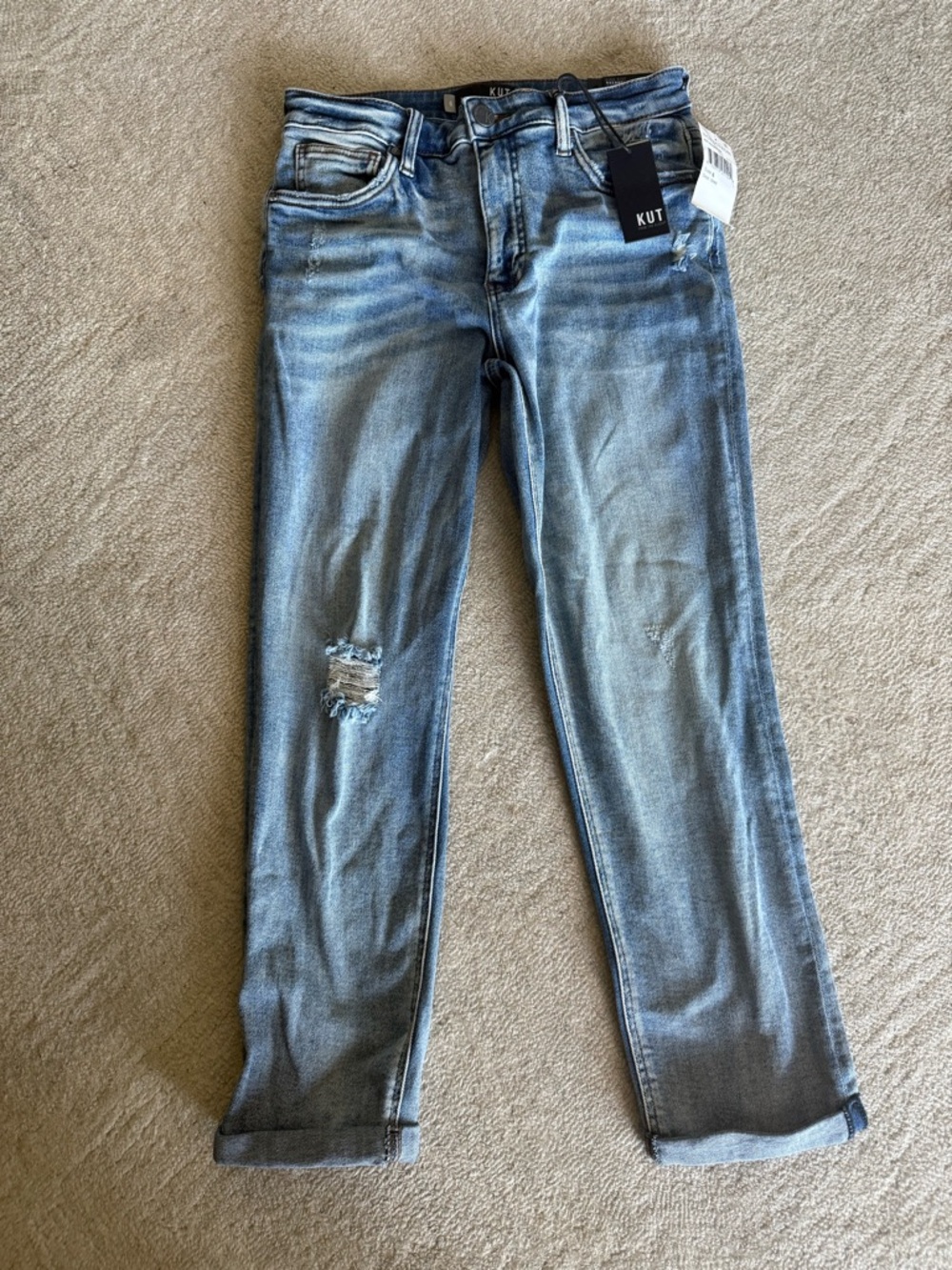 Kut from the Kloth Medium Wash Distressed Boyfriend Jeans